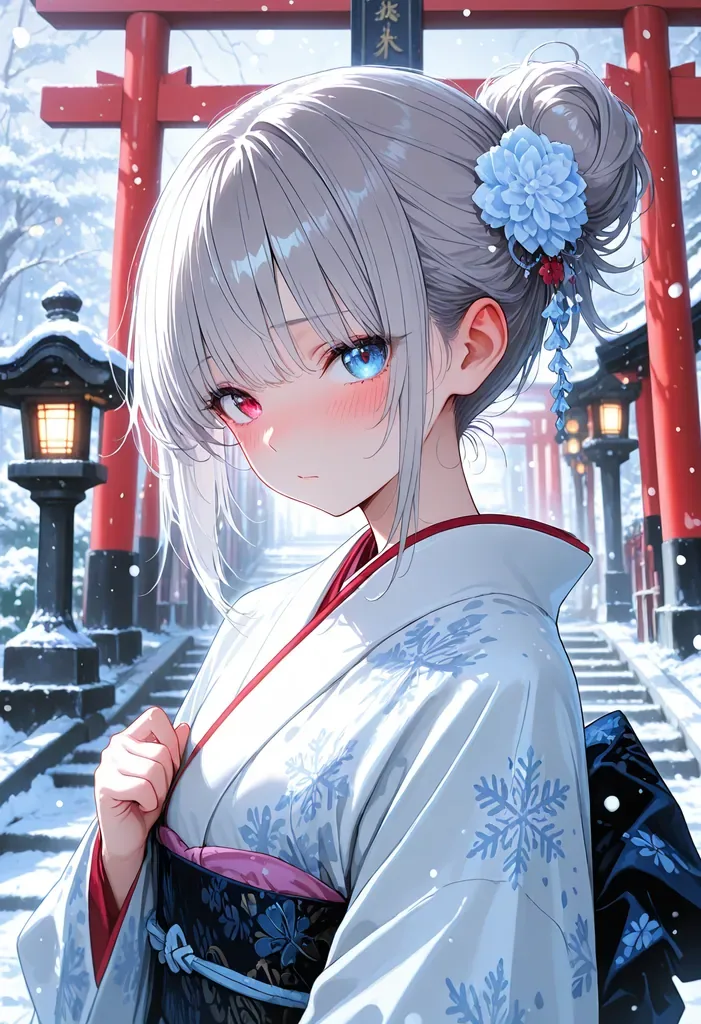 Yuki · Uniform, the shrine steps, fog in the pines