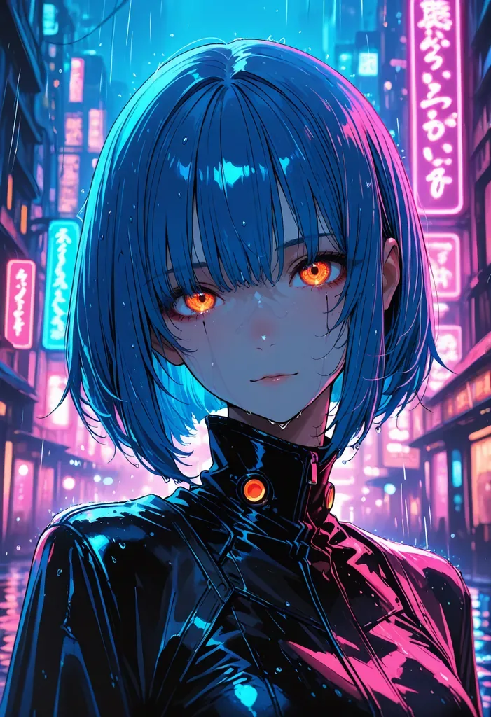 Kira · Leather, the night market, rain on neon