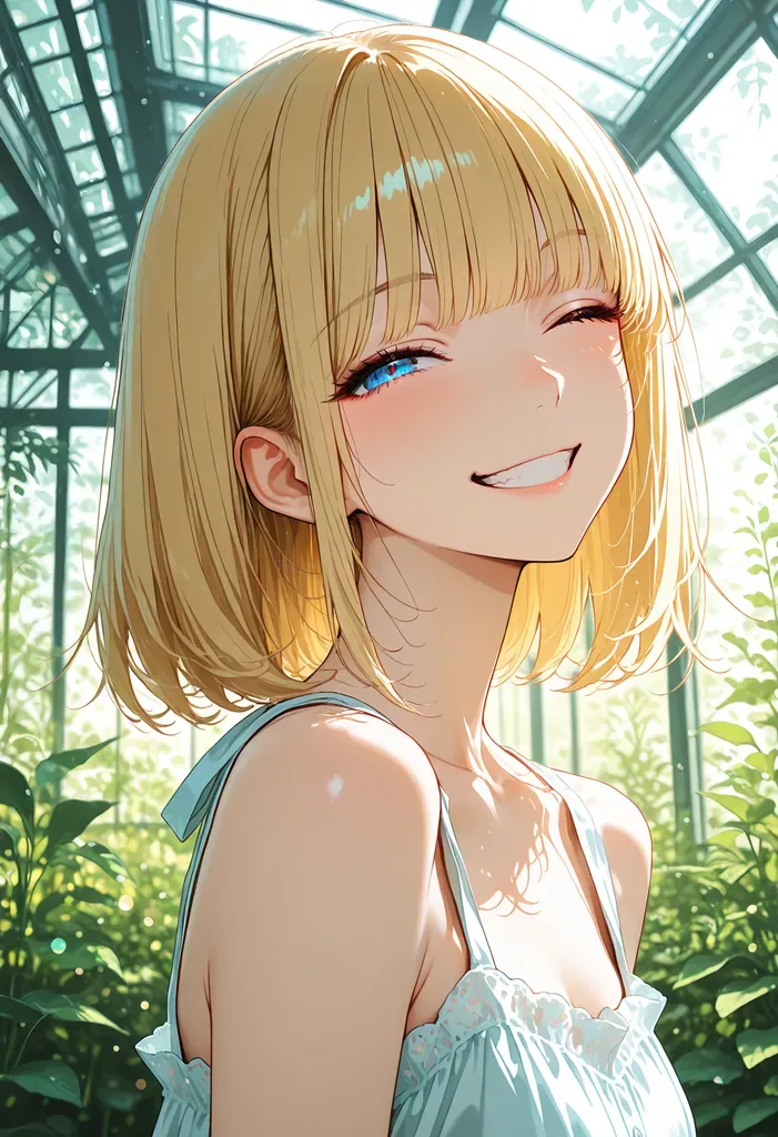 Juno · Cotton sundress, glasshouse, the good light